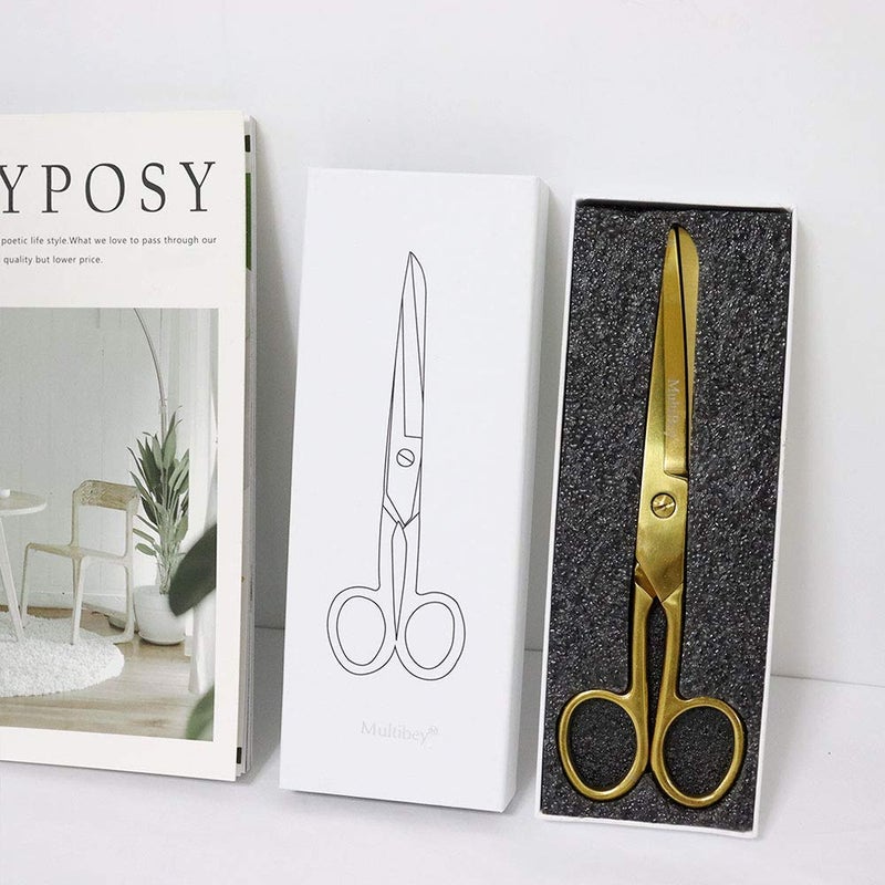 MultiBey Gold Scissors 7" Tailor Fabric Paper Cutting Tools Craft Scissors Shears Heavy Duty Copper Straight Recycled Home Office Scissors Cutter - Image 4